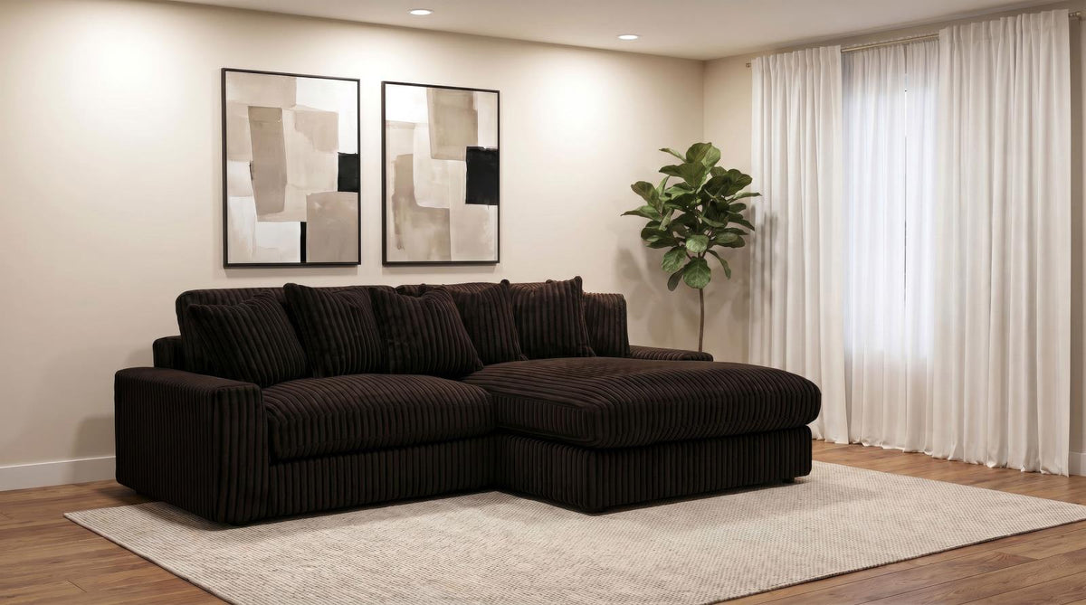 Blaine 2-Piece Corduroy Reversible Chaise Sectional Sofa Chocolate Brown