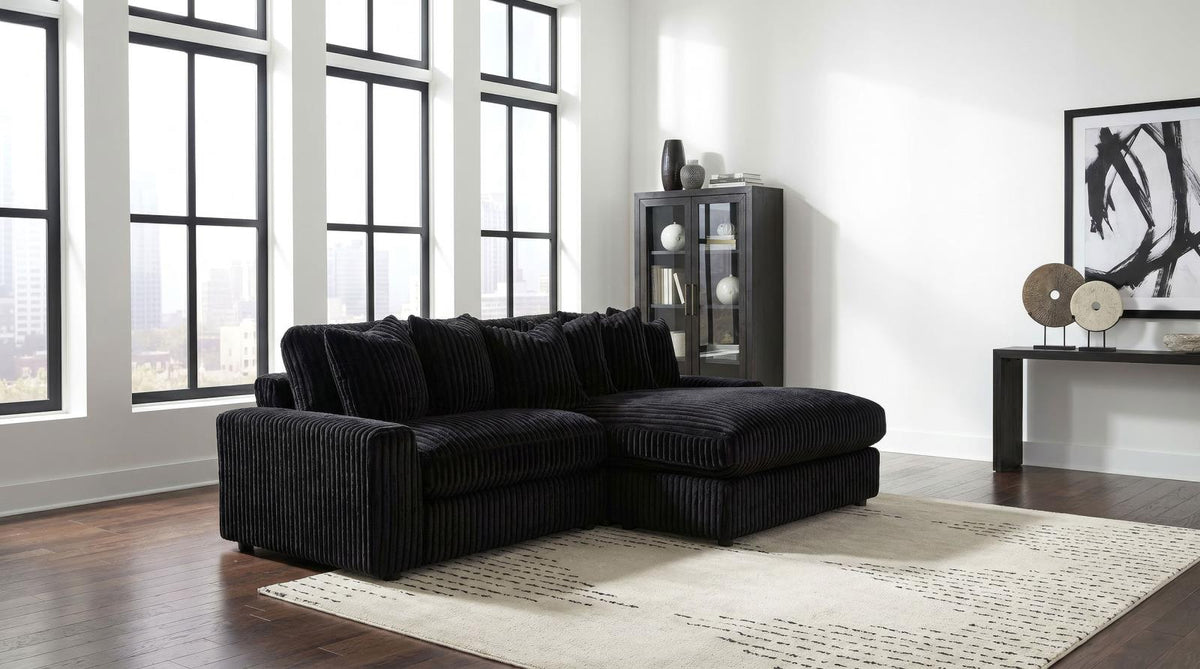 Blaine 2-Piece Corduroy Reversible Chaise Sectional Sofa Black