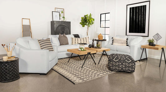 Ashlyn Upholstered Sloped Arm Sofa Set White