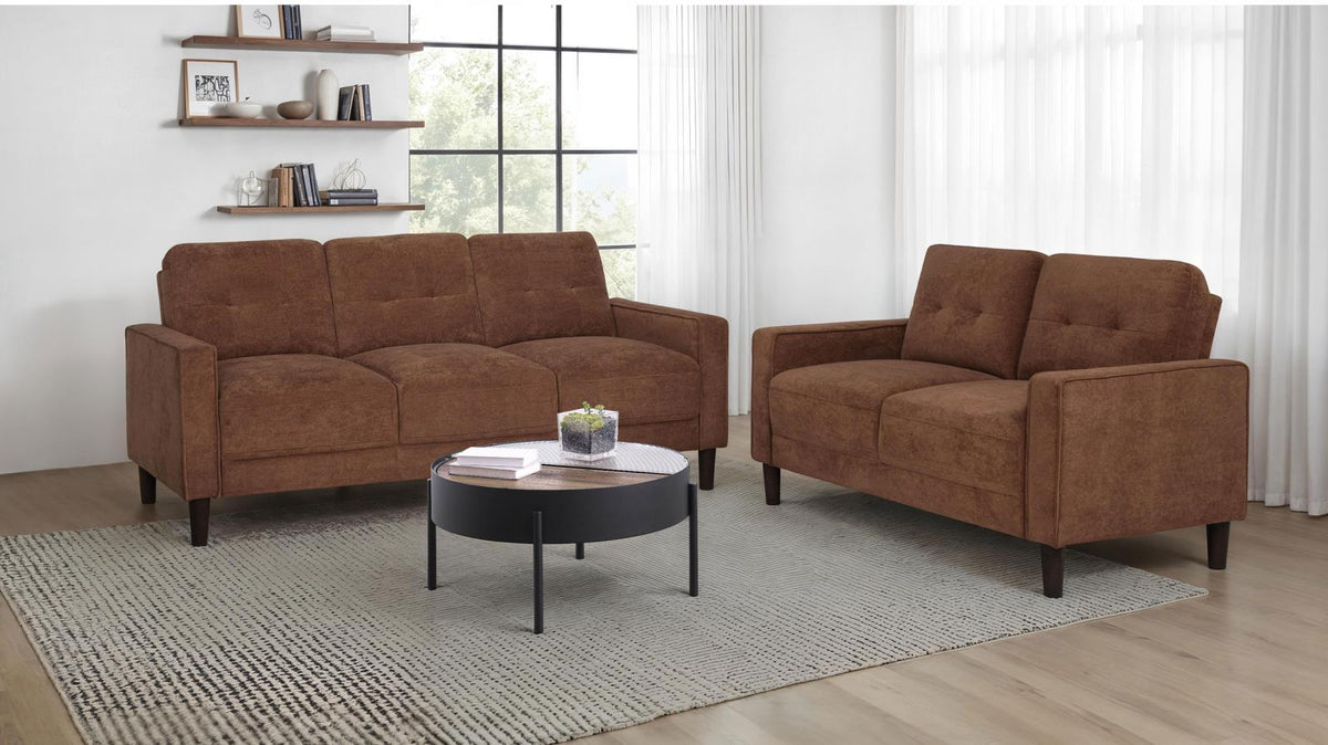 Bowen II Fabric Upholstered Track Arm Sofa Set Rust