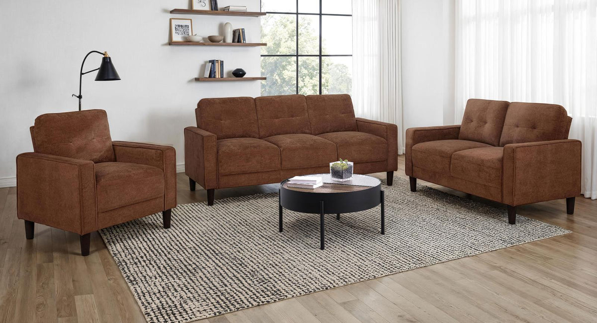 Bowen II Fabric Upholstered Track Arm Sofa Set Rust