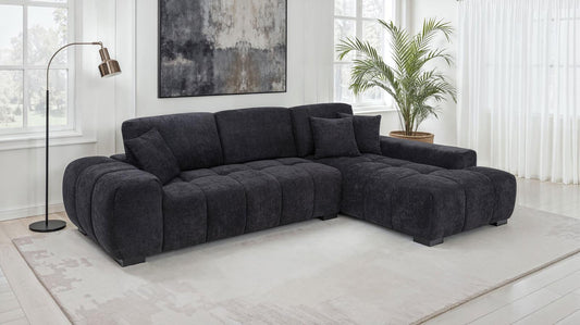Octavia Tufted 2-Piece Sectional Chaise Sofa Black
