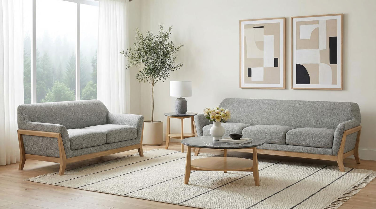 Vaughn Fabric Upholstered Flared Arm Sofa Set Grey
