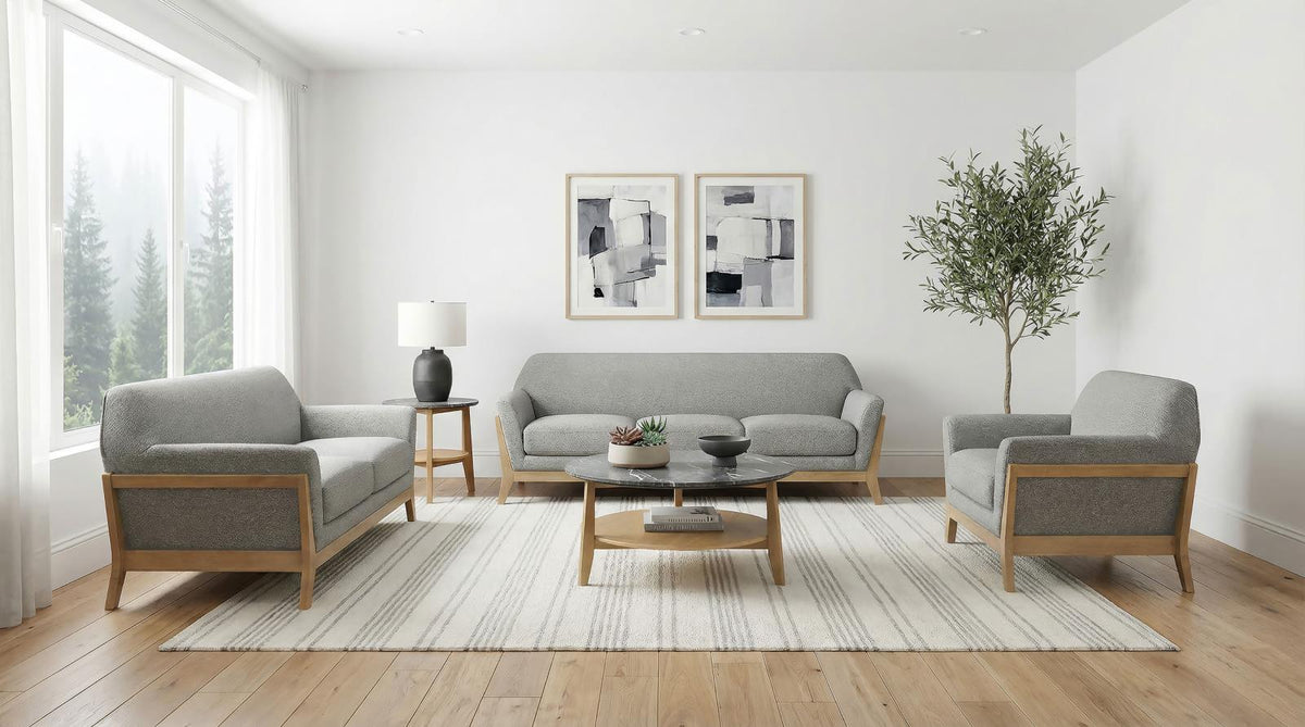 Vaughn Fabric Upholstered Flared Arm Sofa Set Grey