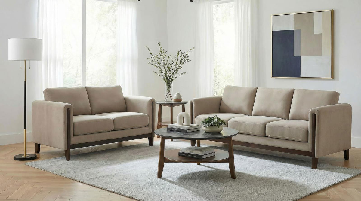 Islington Upholstered Panel Arm Sofa Set Taupe