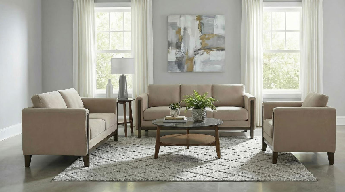 Islington Upholstered Panel Arm Sofa Set Taupe