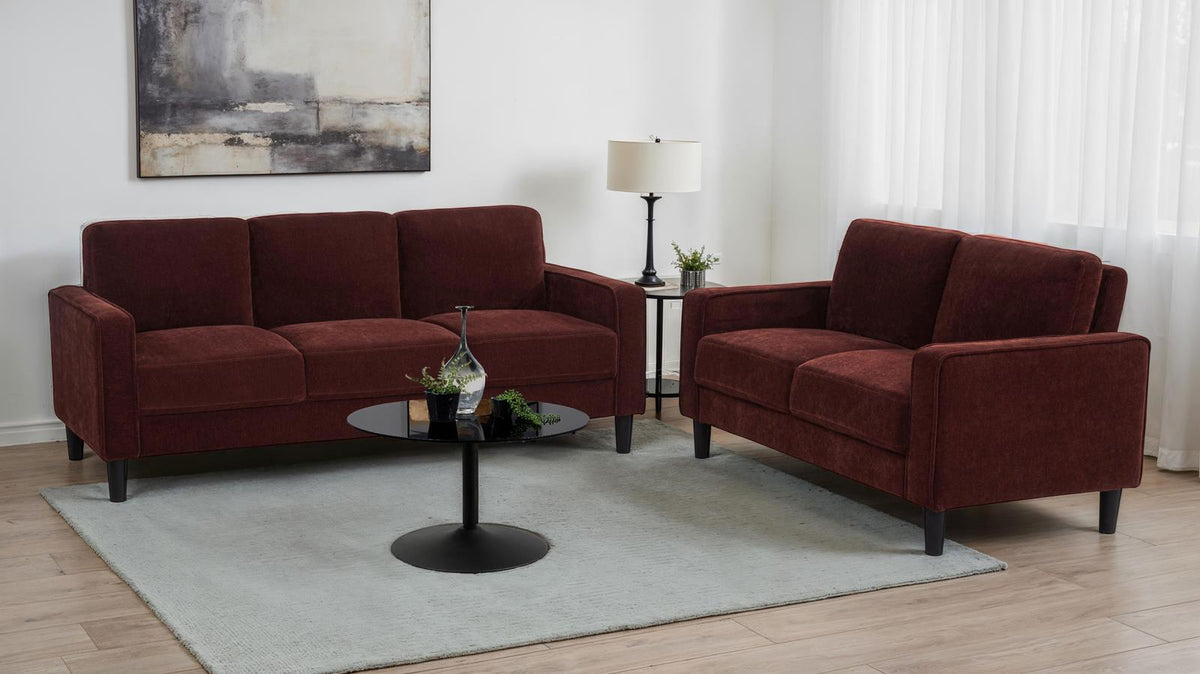 Ruth Fabric Upholstered Track Arm Sofa Rust Red