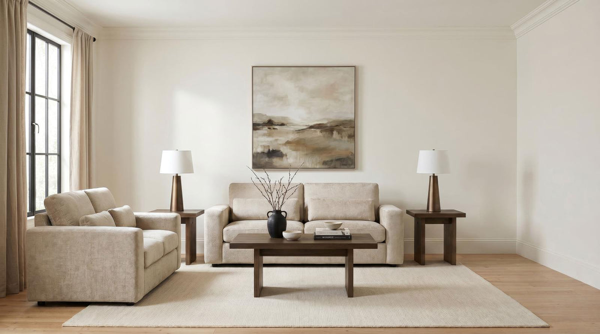 Amador Chenille Upholstered Track Arm Sofa Set Camel