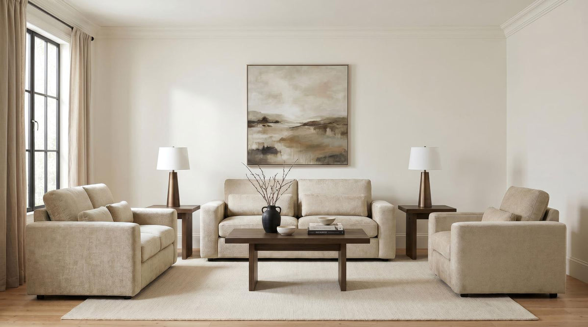 Amador Chenille Upholstered Track Arm Sofa Set Camel