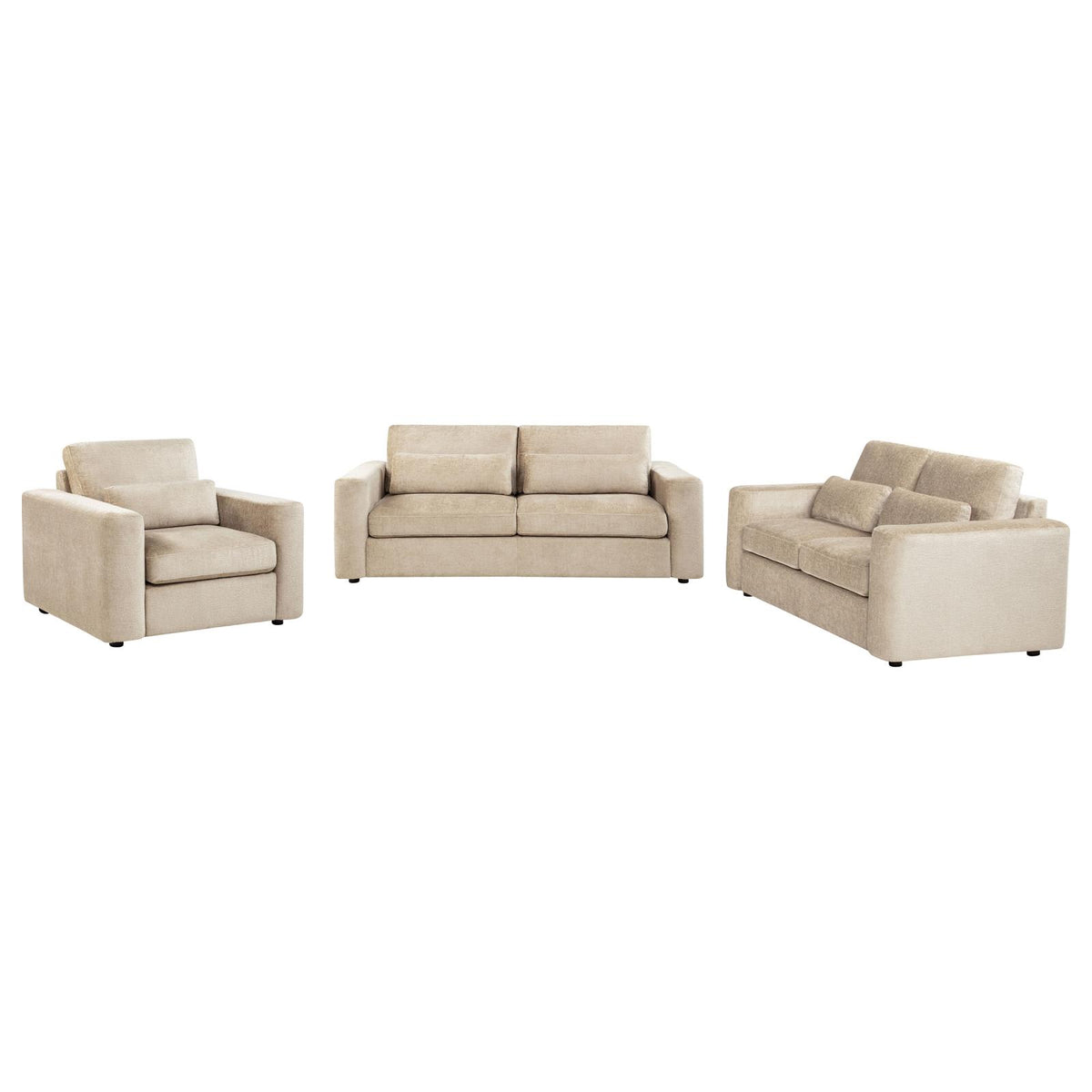 Amador Chenille Upholstered Track Arm Sofa Set Camel