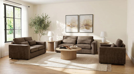Amador Chenille Upholstered Track Arm Sofa Set Chocolate