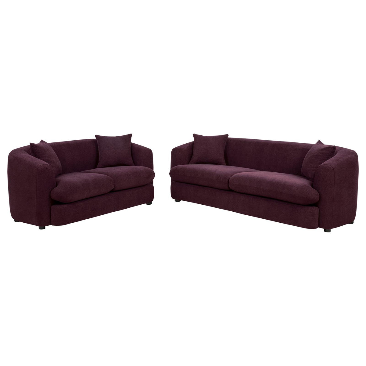 Delroy 3-Piece Stationary Sofa Set Aubergine Polyester Upholstery