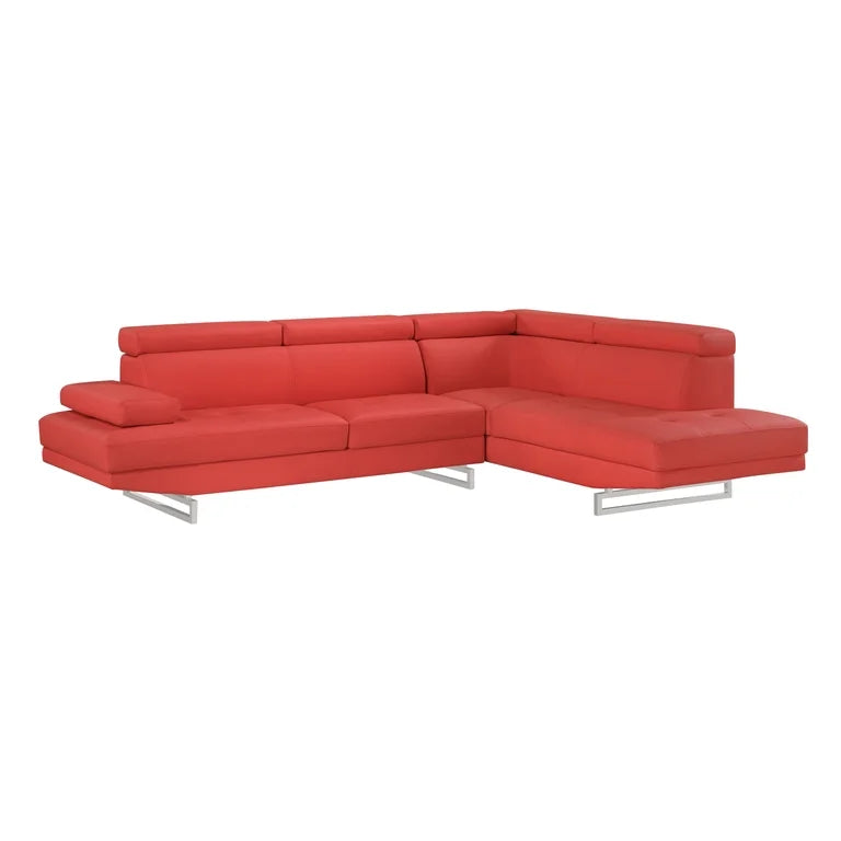 Red Faux Leather Sectional Sofa with Adjustable Headrests