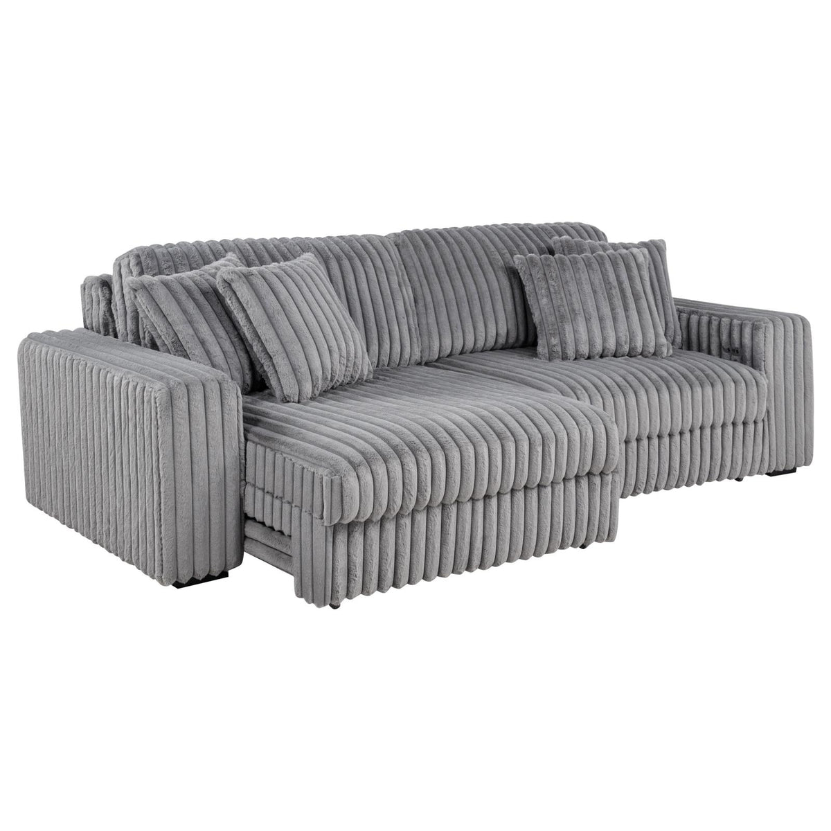 Jacana Corduroy Upholstered Dual Power Chaise Sofa Grey