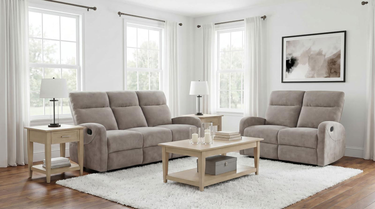 Hamilton Chenille Manual Reclining Sofa Set Sand