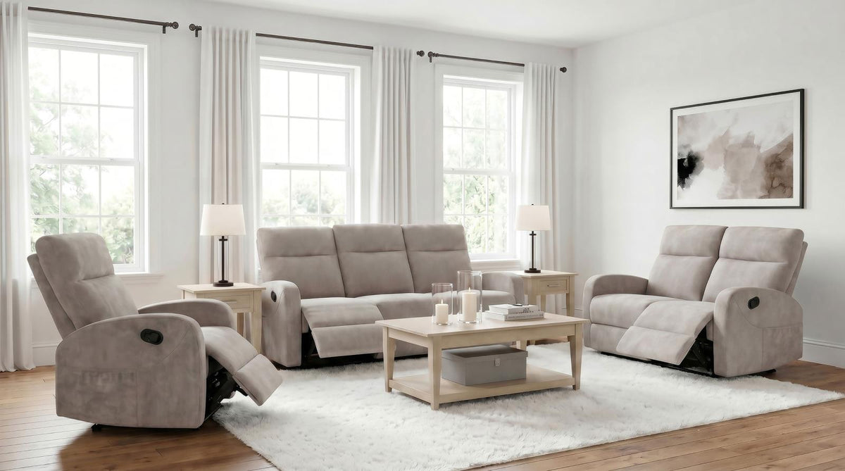 Hamilton Chenille Manual Reclining Sofa Set Sand