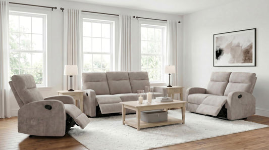 Hamilton Chenille Manual Reclining Sofa Set Sand