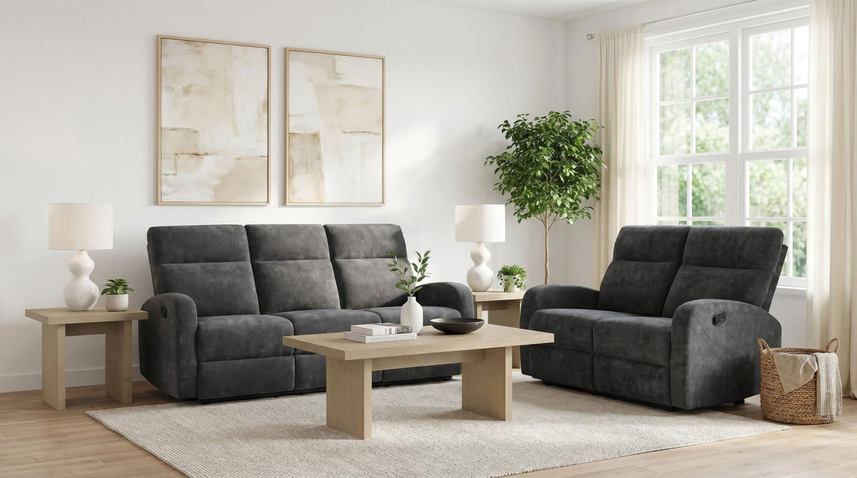Hamilton Chenille Manual Reclining Sofa Set Charcoal Grey