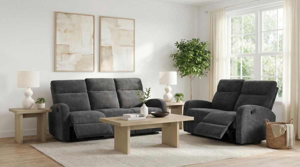 Hamilton Chenille Manual Reclining Sofa Set Charcoal Grey