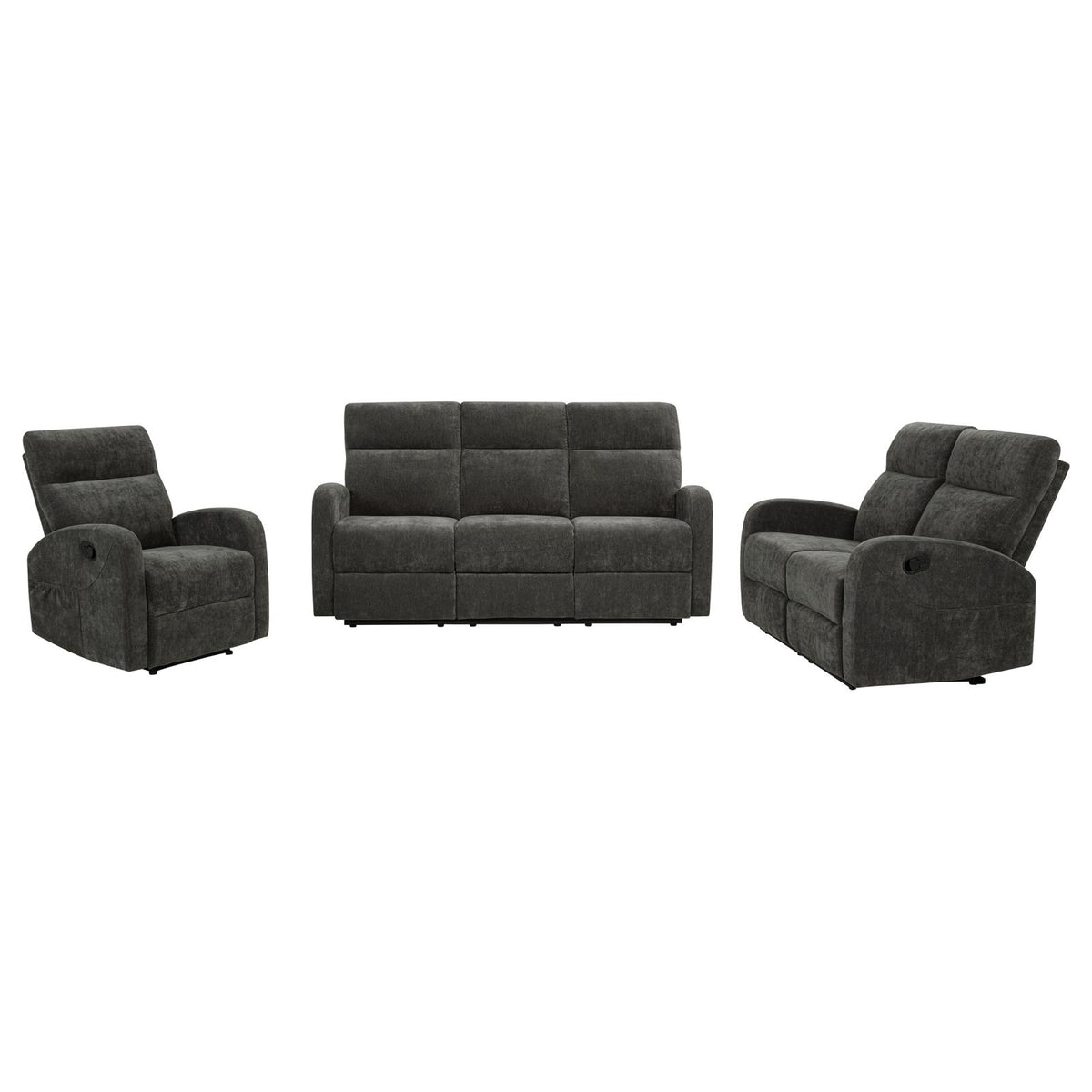 Hamilton Chenille Manual Reclining Sofa Set Charcoal Grey