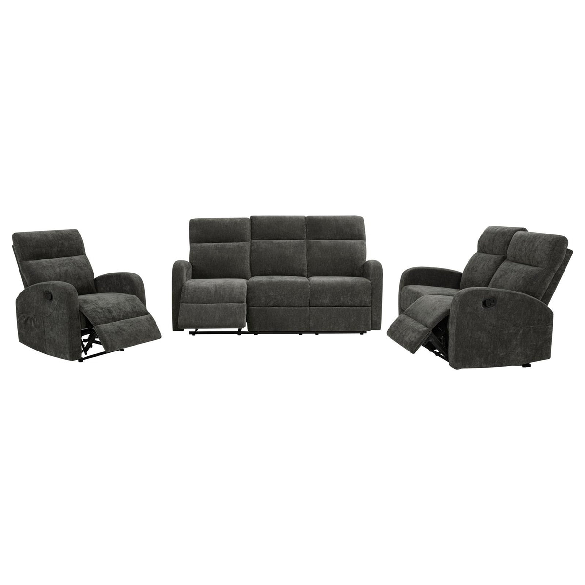 Hamilton Chenille Manual Reclining Sofa Set Charcoal Grey
