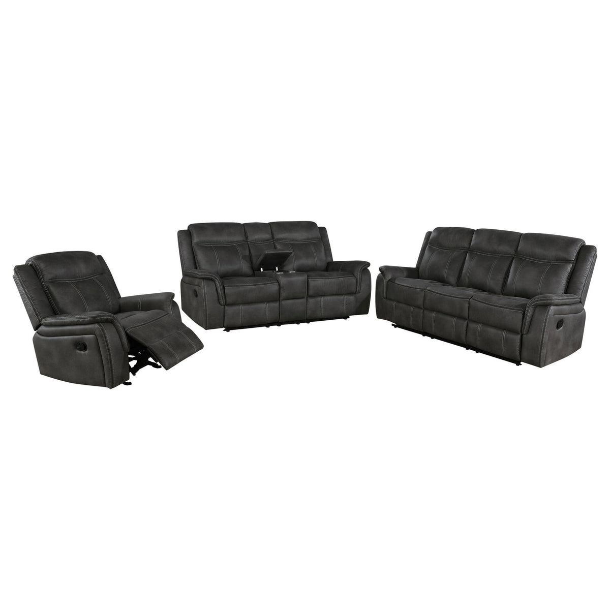 Lawrence Upholstered Reclining Sofa Set Charcoal
