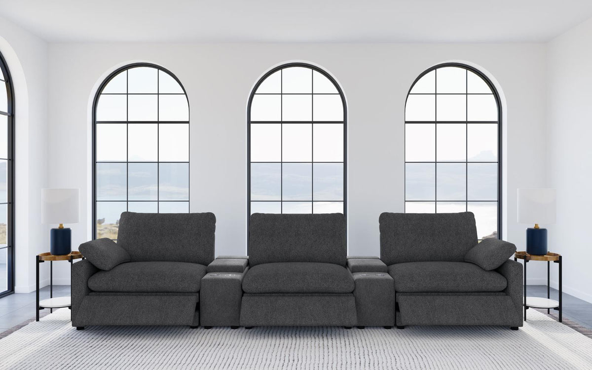 Collins 5-Piece Power Reclining Home Theater Seating Dark Grey