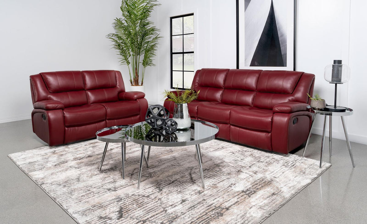 Camila Upholstered Reclining Sofa Set Red