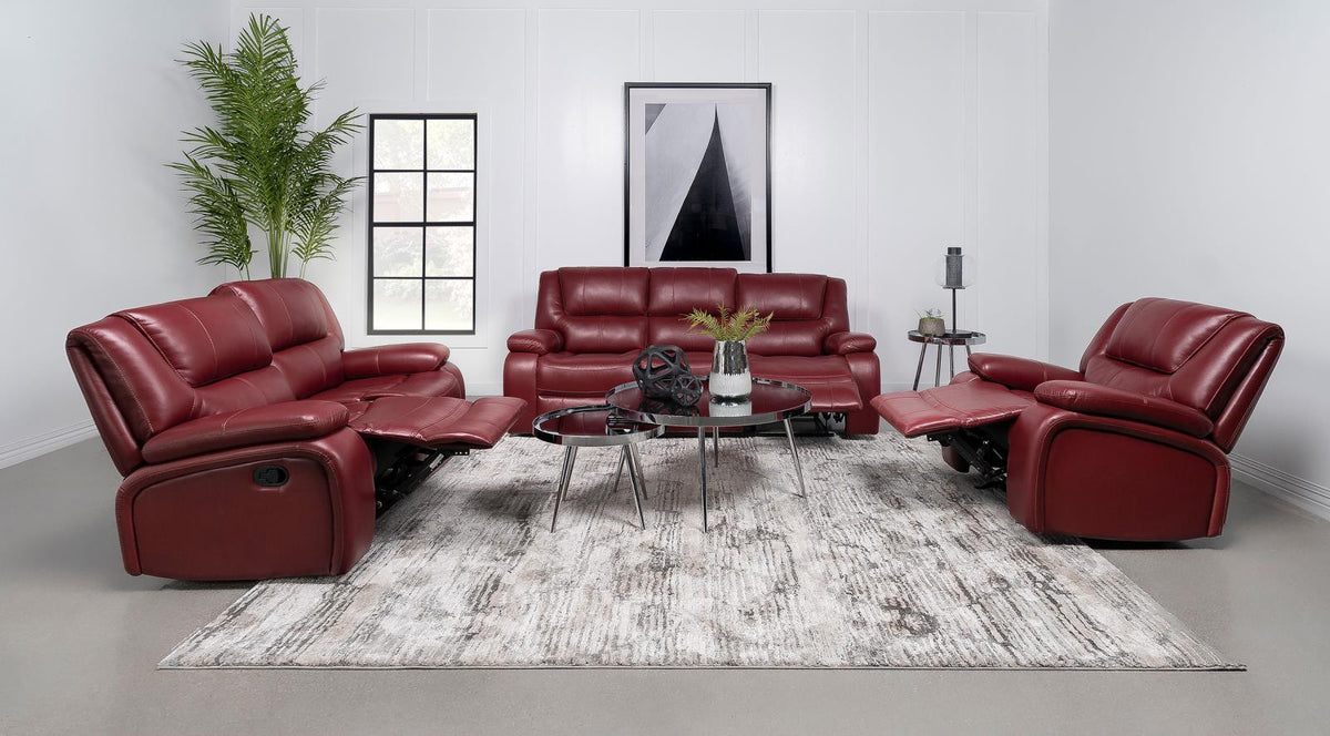Camila Upholstered Reclining Sofa Set Red