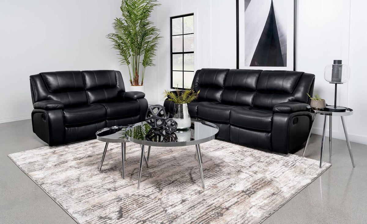 Camila Upholstered Reclining Sofa Set Black