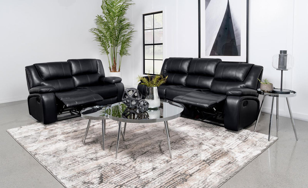 Camila Upholstered Reclining Sofa Set Black