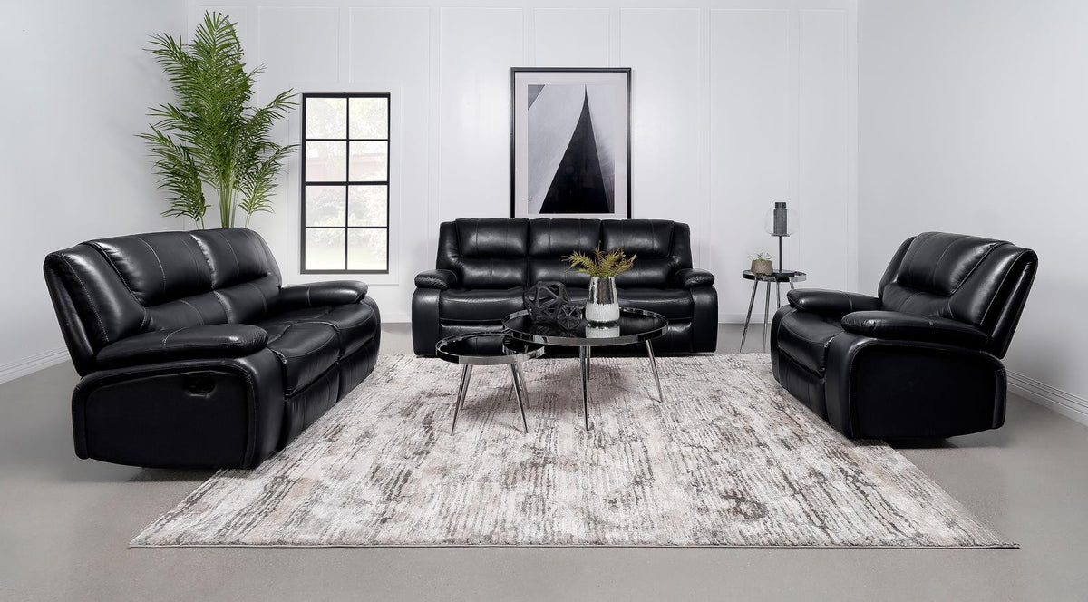 Camila Upholstered Reclining Sofa Set Black