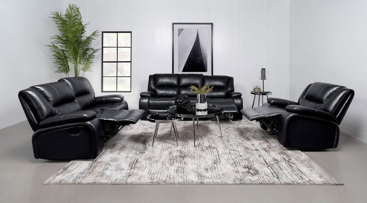 Camila Upholstered Reclining Sofa Set Black