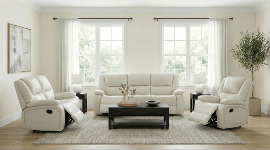 Camila Upholstered Reclining Sofa Set White