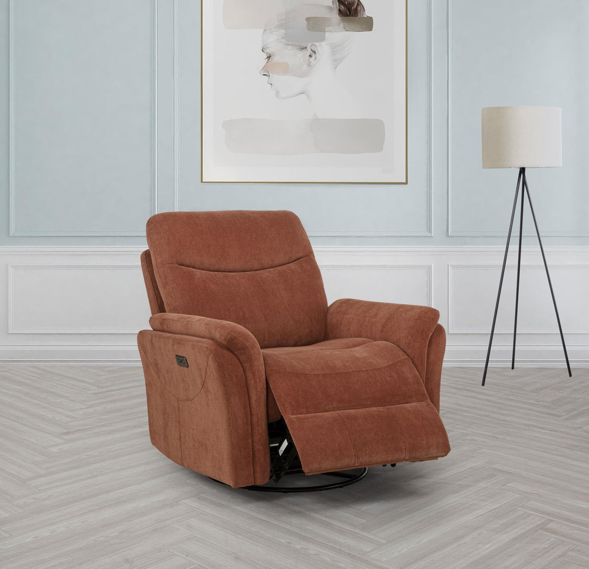 Adler Upholstered Power Swivel Glider Recliner Rust