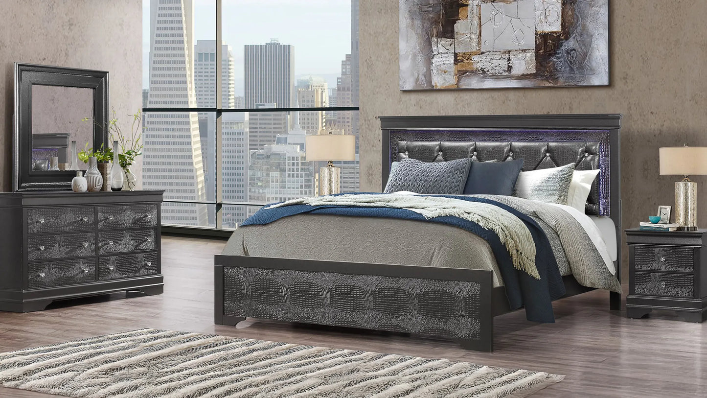 Pompei 4-Piece Bedroom Set — Metallic Gray with LED Headboard