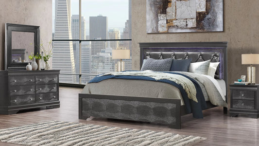 Pompei 4-Piece Bedroom Set — Metallic Gray with LED Headboard