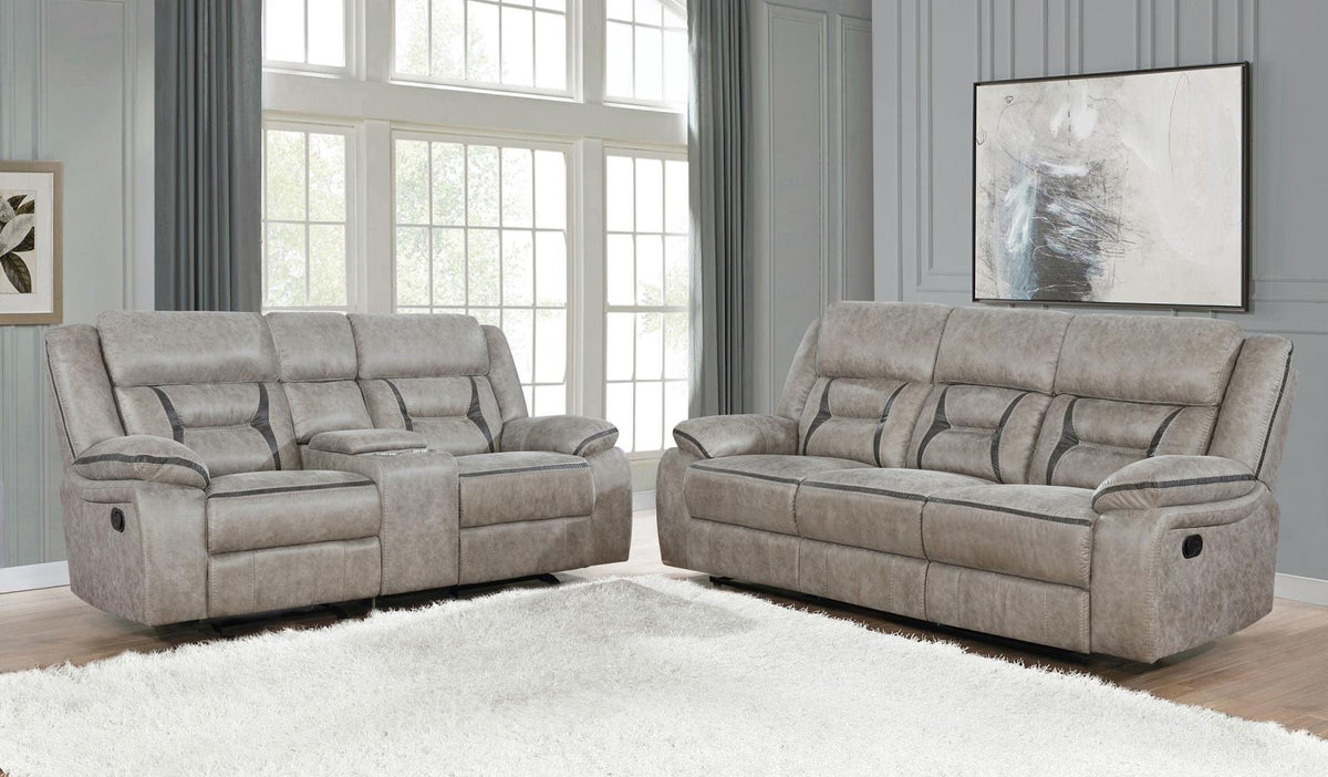 Greer Upholstered Reclining Sofa Set Taupe