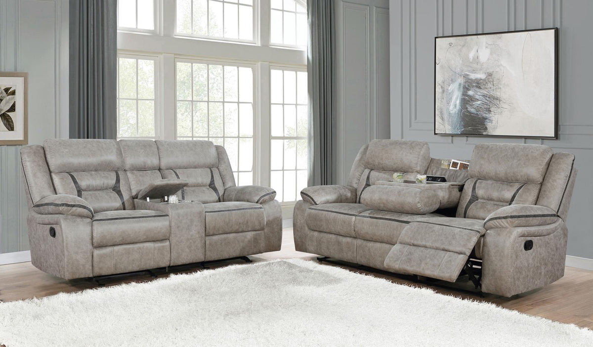 Greer Upholstered Reclining Sofa Set Taupe