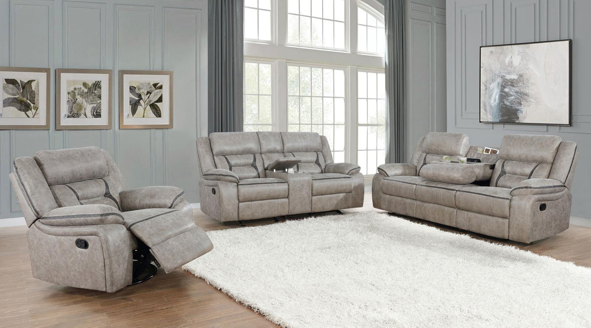 Greer Upholstered Reclining Sofa Set Taupe