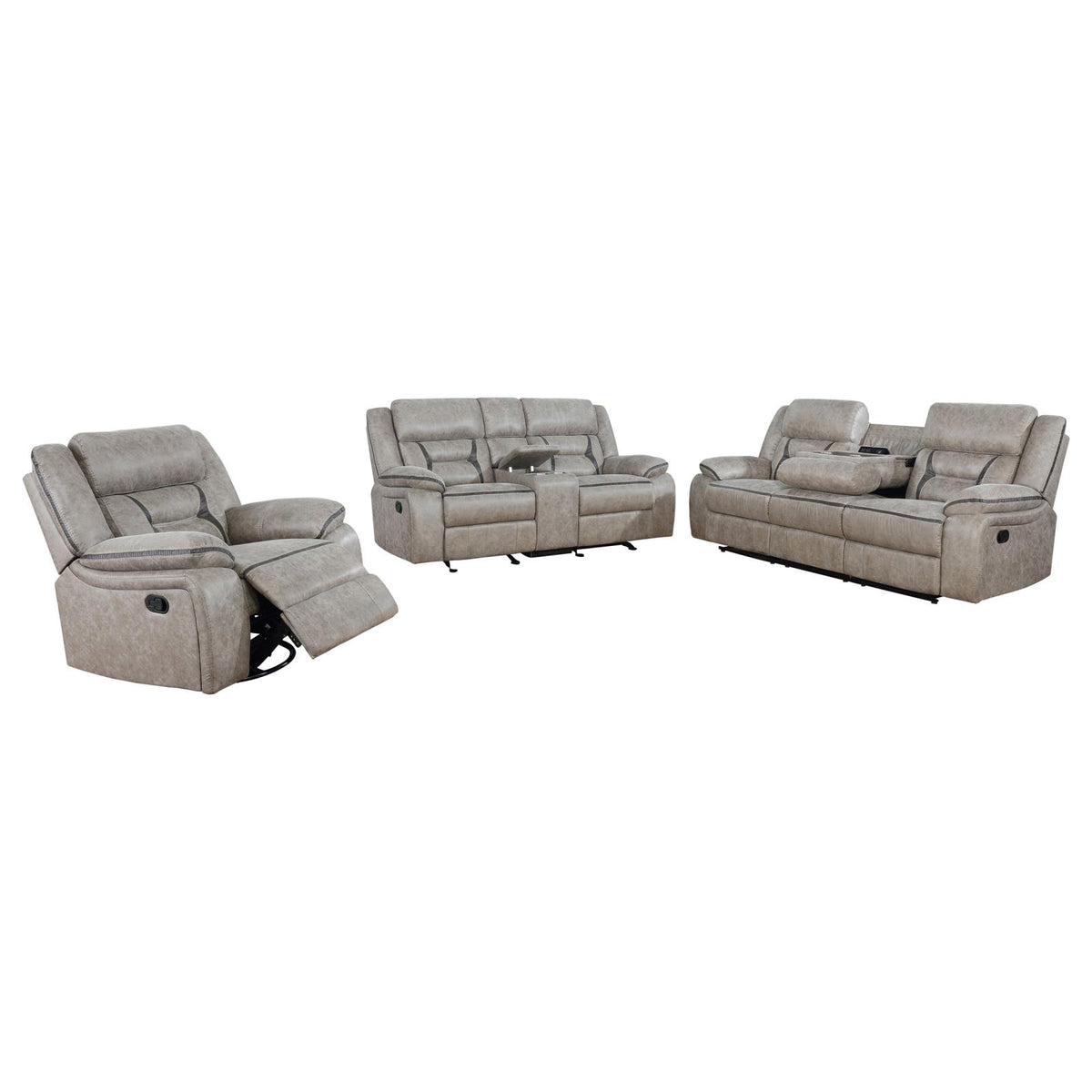 Greer Upholstered Reclining Sofa Set Taupe
