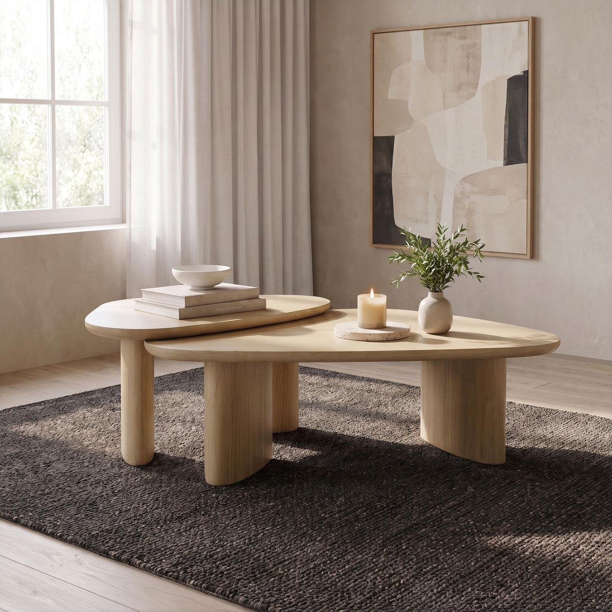 Lester 2-Piece Triangular Nesting Coffee Table Set Honey Oak