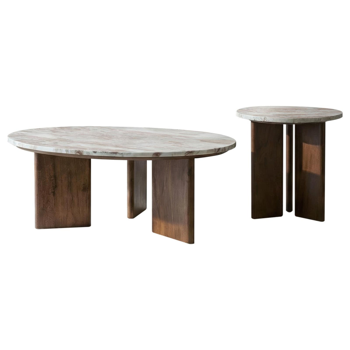 Jenna Round Marble Top Coffee Table Set Brown