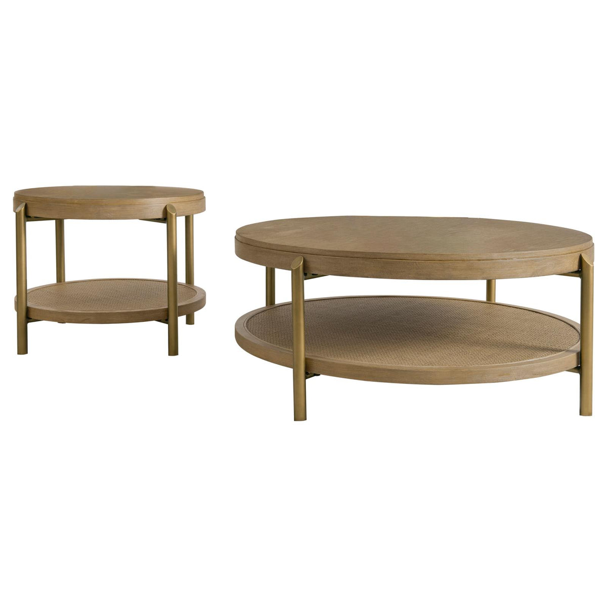 Arini Round Coffee and End Table Set Sand Wash