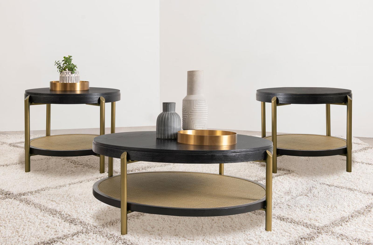Arini Round Coffee and End Table Set Black