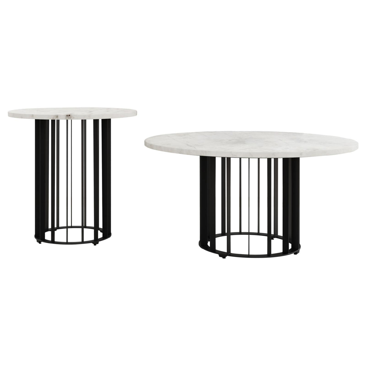 Haven Round Marble Coffee and End Table Set Black