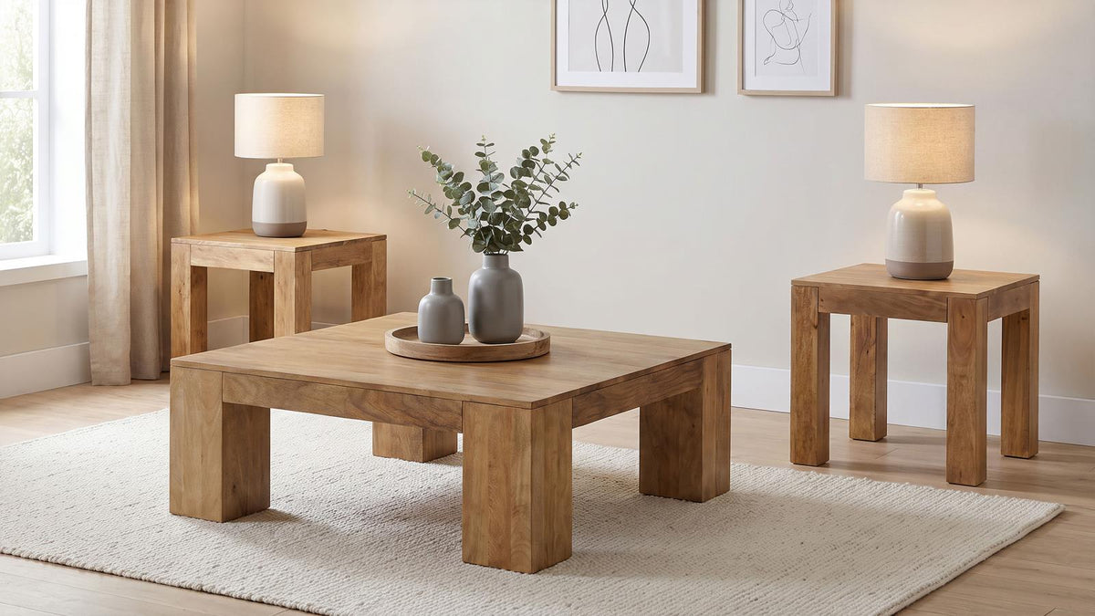 Butte Mango Wood Coffee and End Table Set Natural