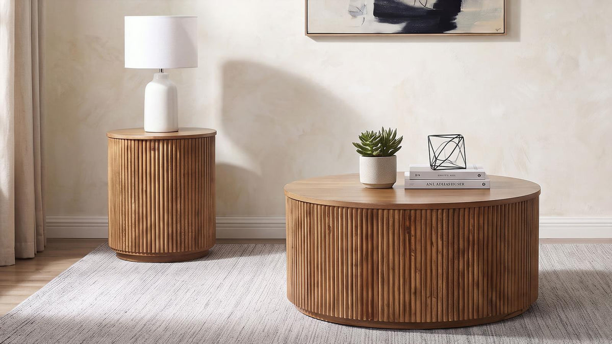 Coffey Round Coffee and End Table Set Light Brown