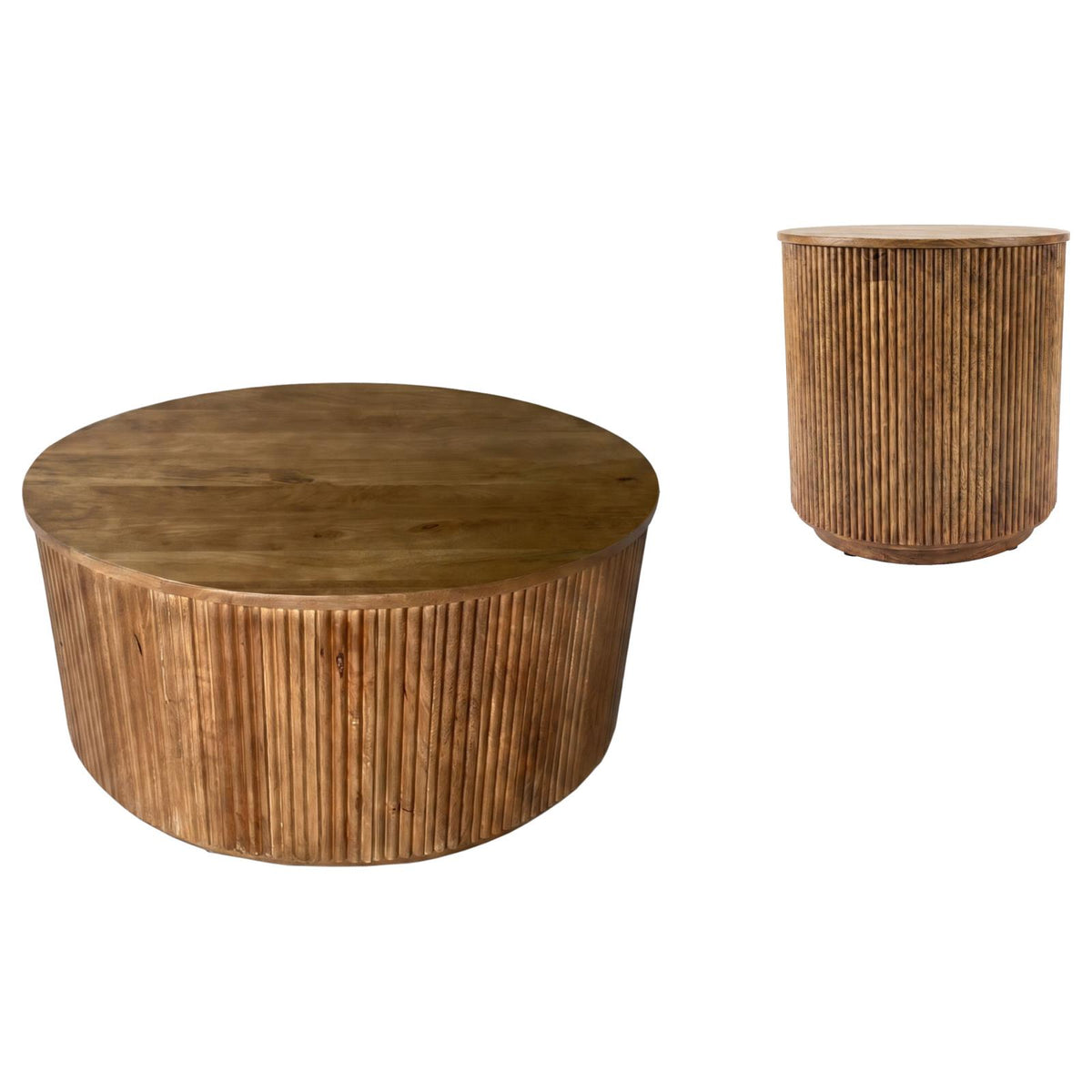 Coffey Round Coffee and End Table Set Light Brown