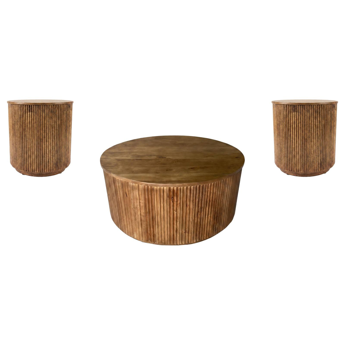 Coffey Round Coffee and End Table Set Light Brown